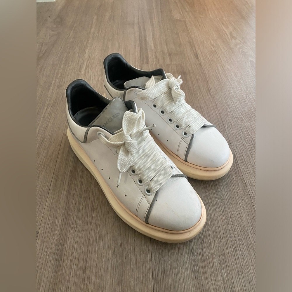 Alexander McQueen Oversized Sneaker, White Reflective with off-white sole